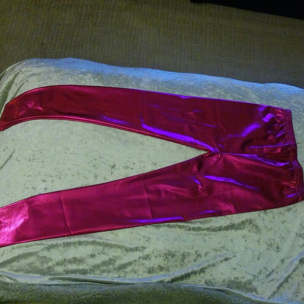 NWOT Shiny pink leggings